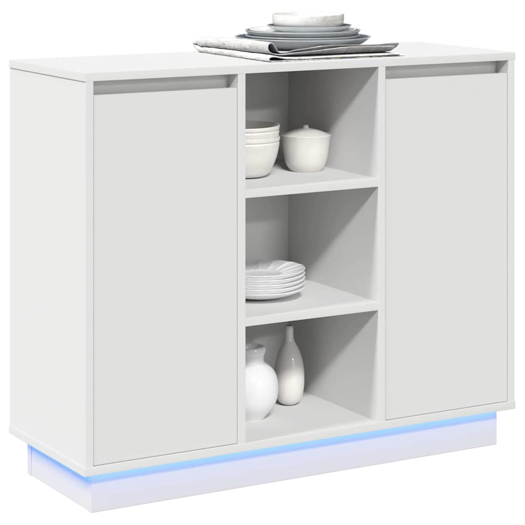LED Sideboard Wit 90 x 32 x 75 cm Bewerkt hout
