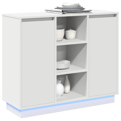 LED Sideboard Wit 90 x 32 x 75 cm Bewerkt hout