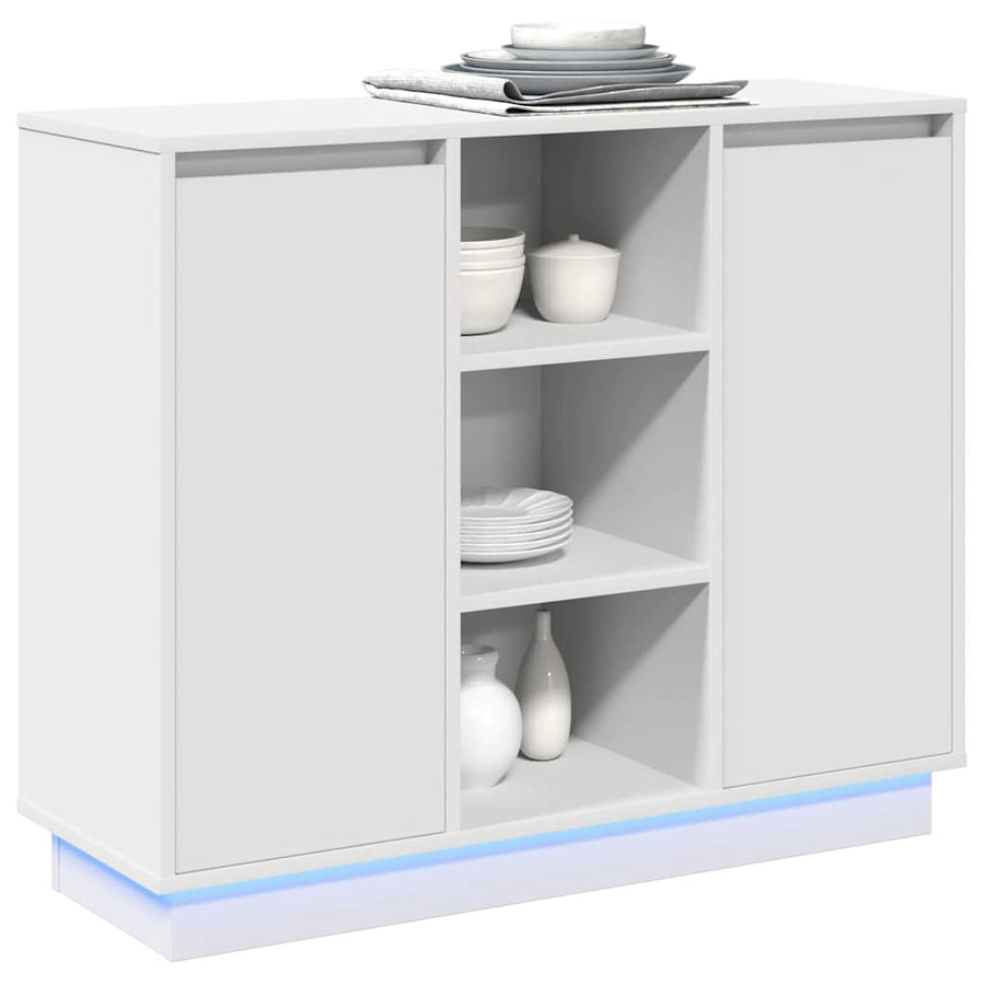 LED Sideboard Wit 90 x 32 x 75 cm Bewerkt hout