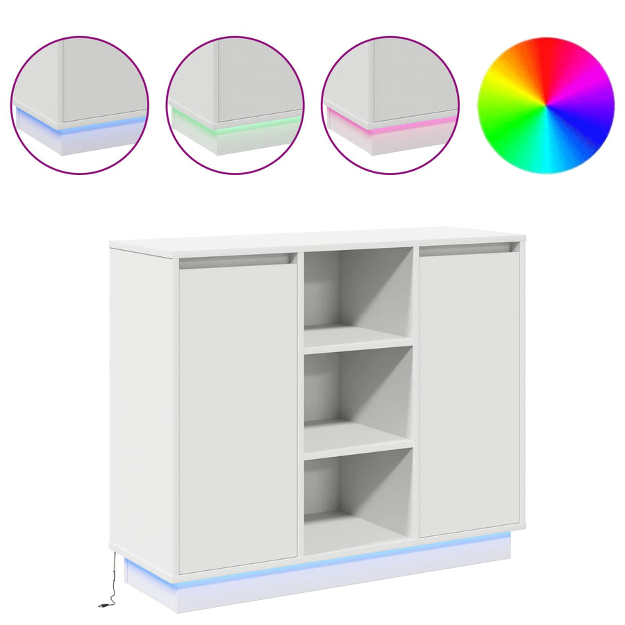 LED Sideboard Wit 90 x 32 x 75 cm Bewerkt hout