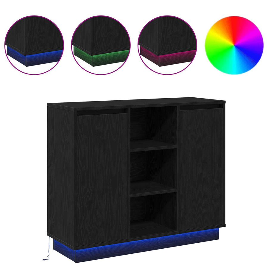LED Sideboard Zwart Eiken 90 x 32 x 75 cm Bewerkt hout
