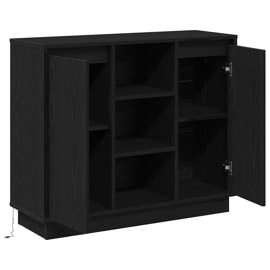 LED Sideboard Zwart Eiken 90 x 32 x 75 cm Bewerkt hout