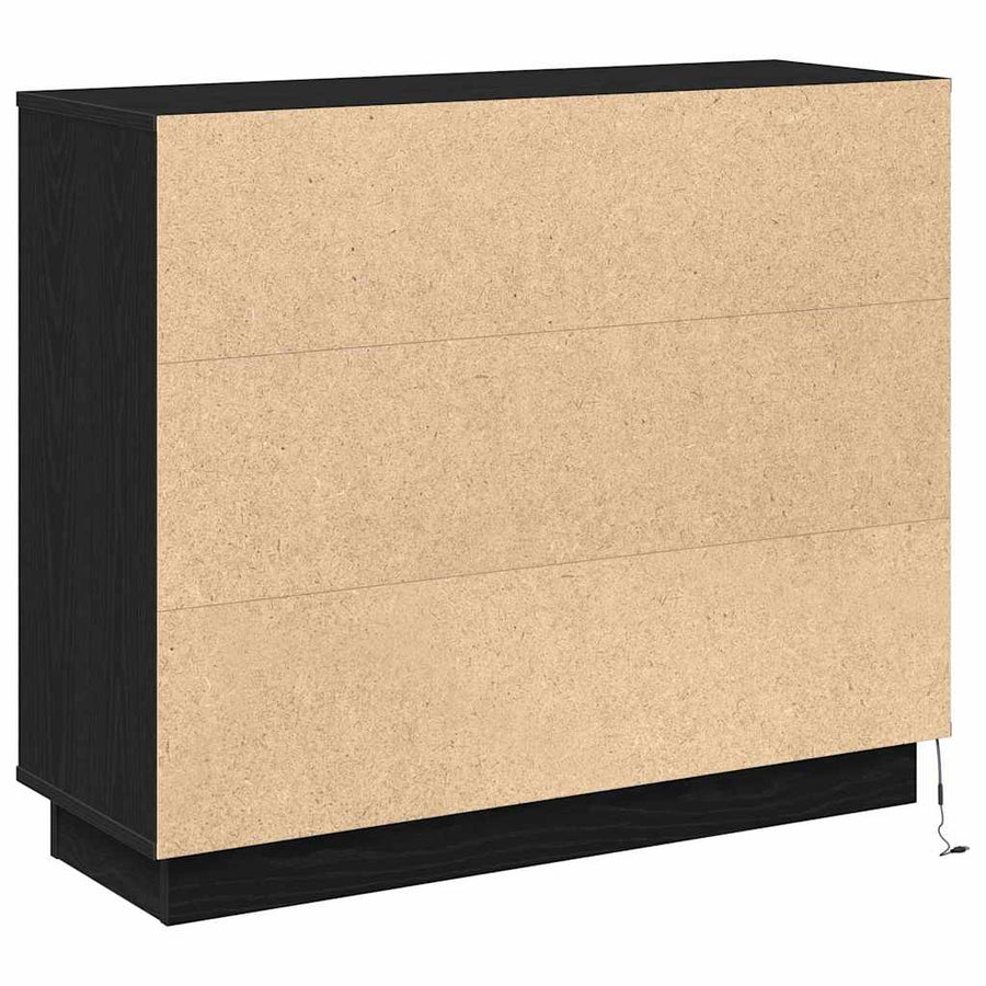 LED Sideboard Zwart Eiken 90 x 32 x 75 cm Bewerkt hout