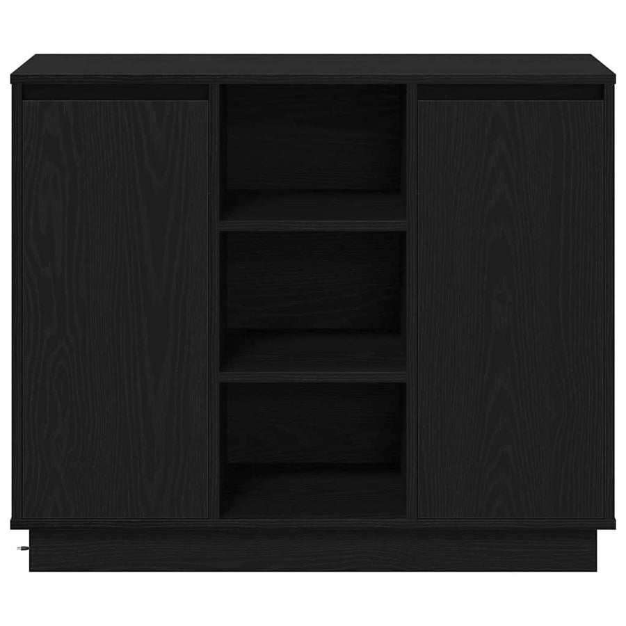 LED Sideboard Zwart Eiken 90 x 32 x 75 cm Bewerkt hout