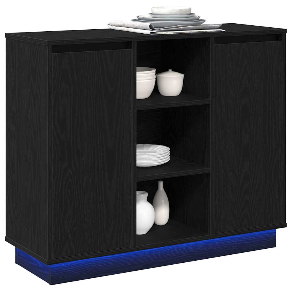 LED Sideboard Zwart Eiken 90 x 32 x 75 cm Bewerkt hout