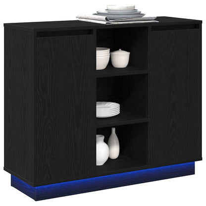 LED Sideboard Zwart Eiken 90 x 32 x 75 cm Bewerkt hout