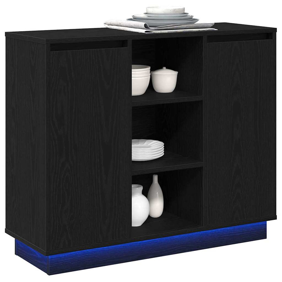 LED Sideboard Zwart Eiken 90 x 32 x 75 cm Bewerkt hout
