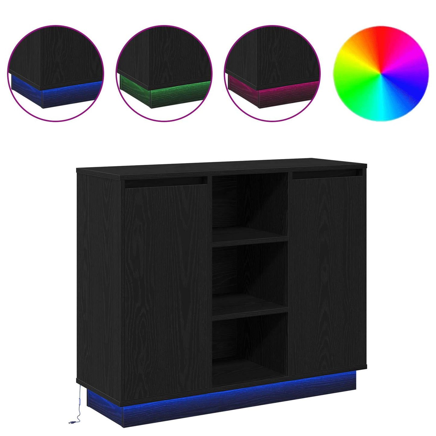 LED Sideboard Zwart Eiken 90 x 32 x 75 cm Bewerkt hout