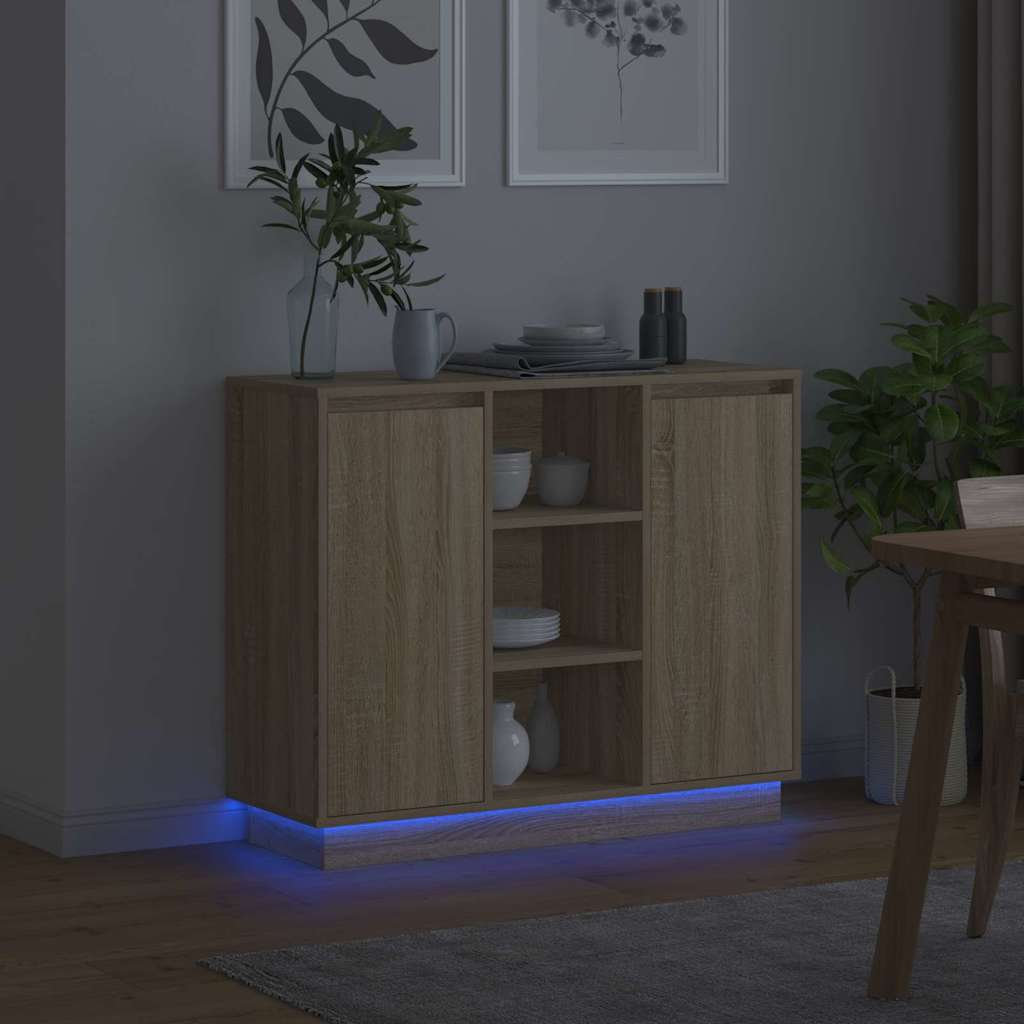 LED Sideboard Sonoma Eiken 90 x 32 x 75 cm Bewerkt hout