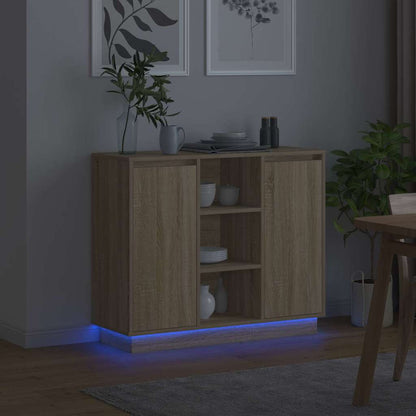 LED Sideboard Sonoma Eiken 90 x 32 x 75 cm Bewerkt hout