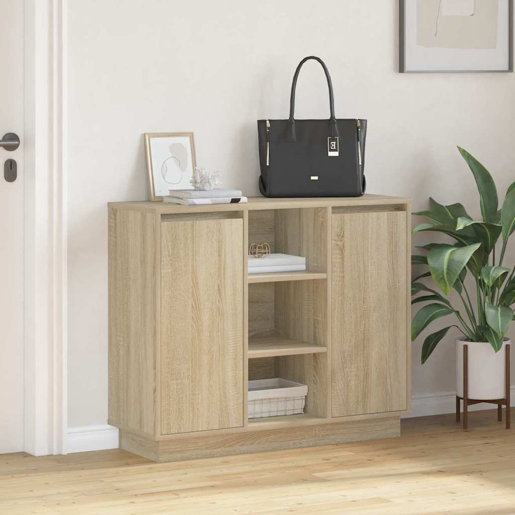 LED Sideboard Sonoma Eiken 90 x 32 x 75 cm Bewerkt hout