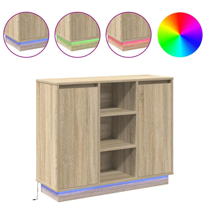 LED Sideboard Sonoma Eiken 90 x 32 x 75 cm Bewerkt hout