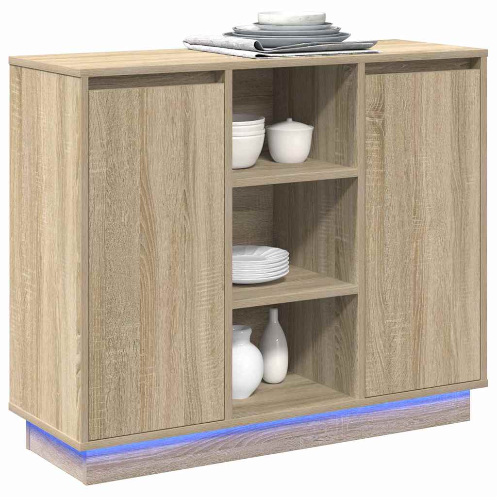 LED Sideboard Sonoma Eiken 90 x 32 x 75 cm Bewerkt hout