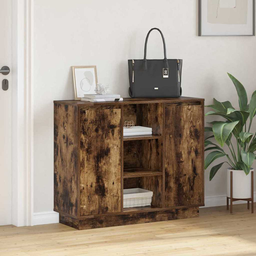 LED Sideboard Gerookt eiken 90 x 32 x 75 cm Bewerkt hout