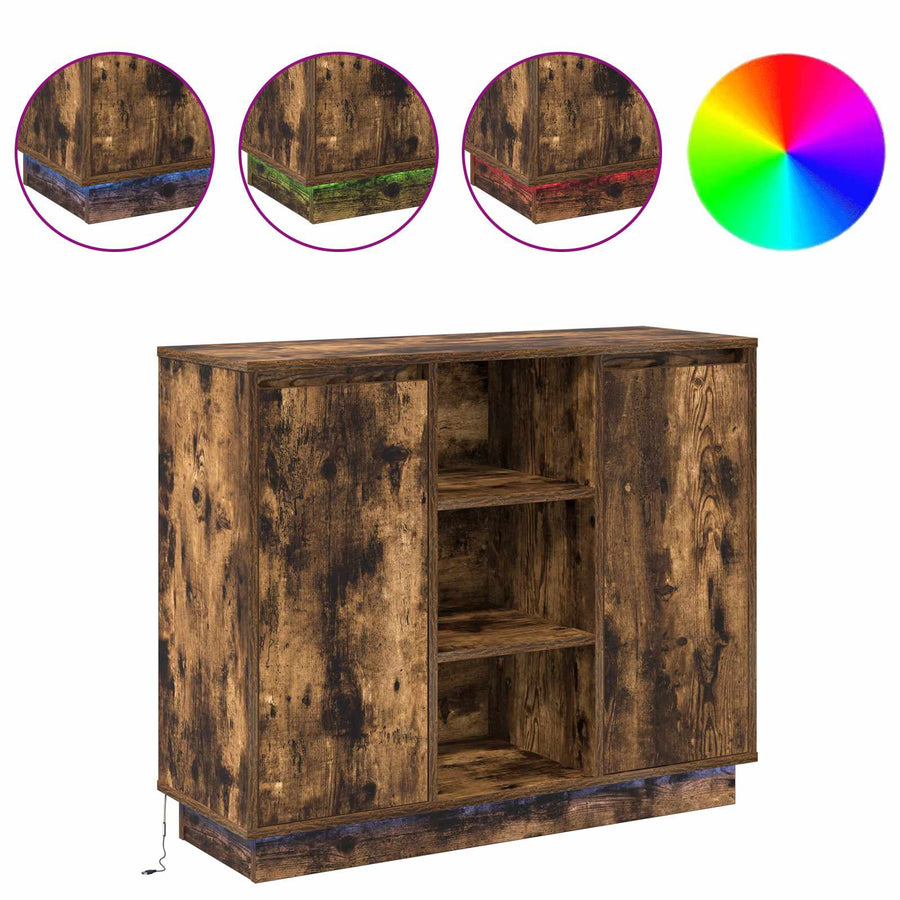 LED Sideboard Gerookt eiken 90 x 32 x 75 cm Bewerkt hout