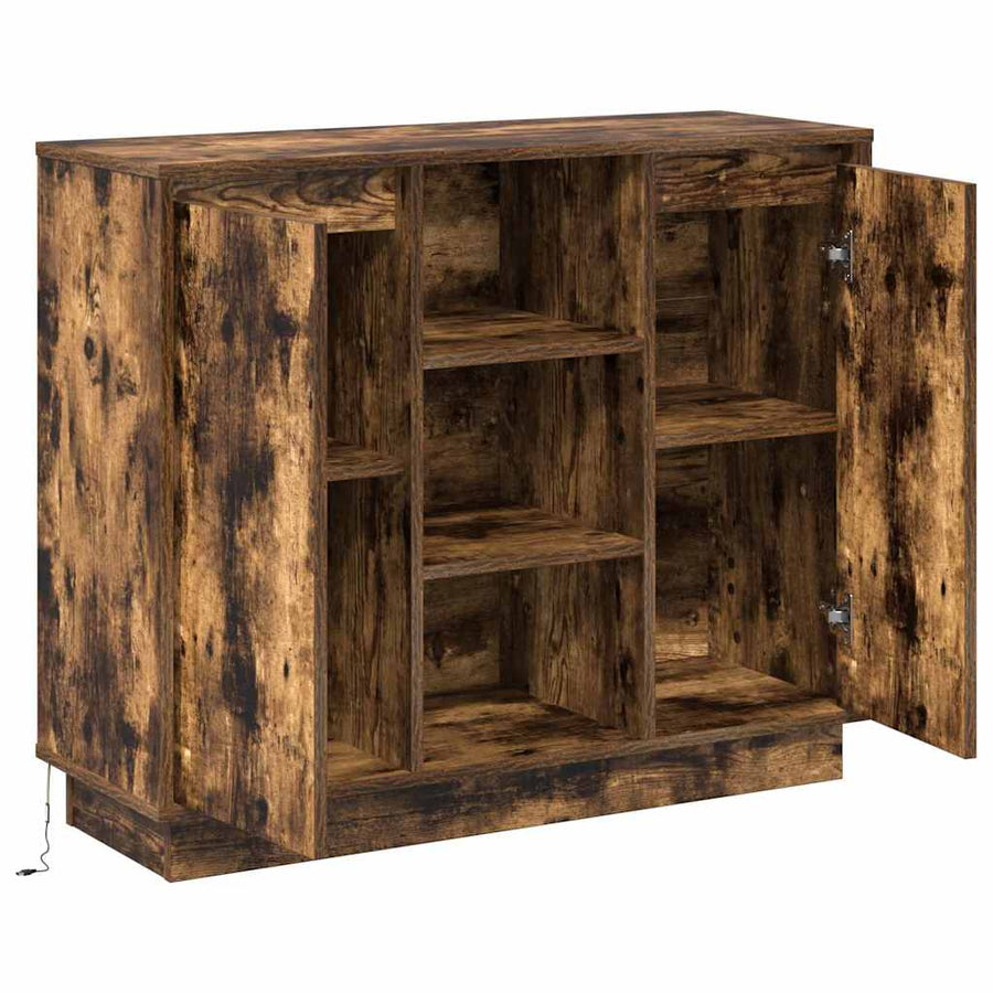 LED Sideboard Gerookt eiken 90 x 32 x 75 cm Bewerkt hout