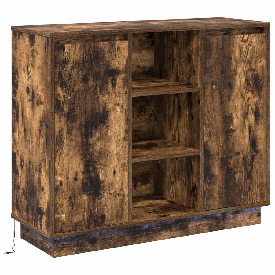 LED Sideboard Gerookt eiken 90 x 32 x 75 cm Bewerkt hout