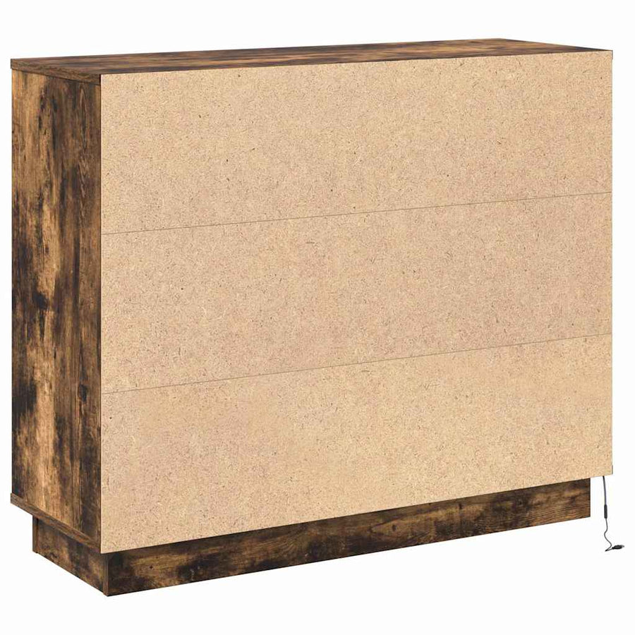 LED Sideboard Gerookt eiken 90 x 32 x 75 cm Bewerkt hout