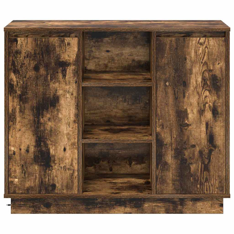 LED Sideboard Gerookt eiken 90 x 32 x 75 cm Bewerkt hout