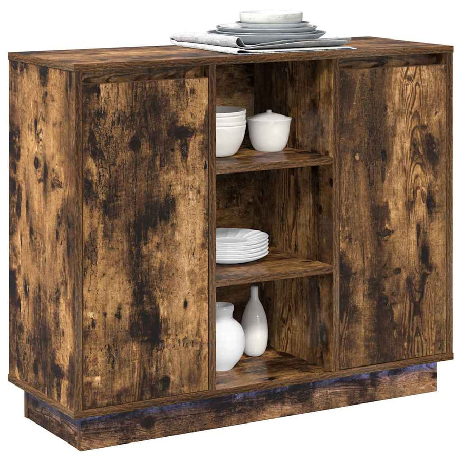 LED Sideboard Gerookt eiken 90 x 32 x 75 cm Bewerkt hout