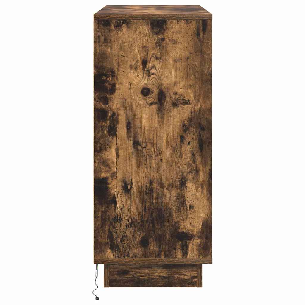 LED Sideboard Gerookt eiken 90 x 32 x 75 cm Bewerkt hout