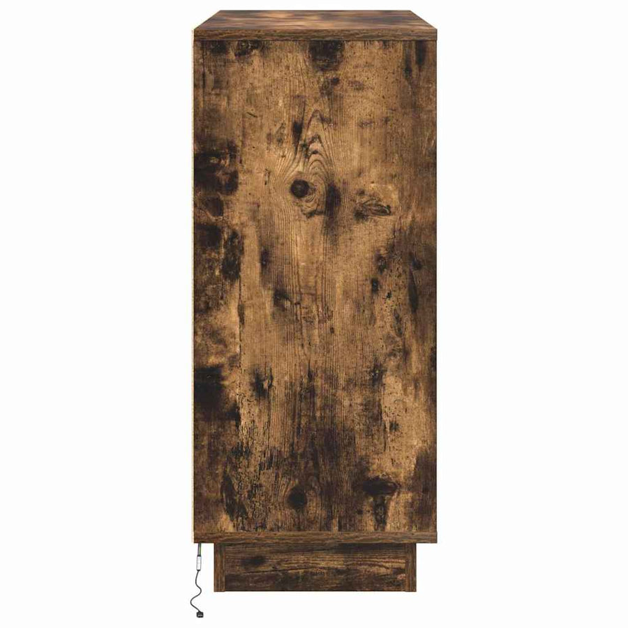 LED Sideboard Gerookt eiken 90 x 32 x 75 cm Bewerkt hout