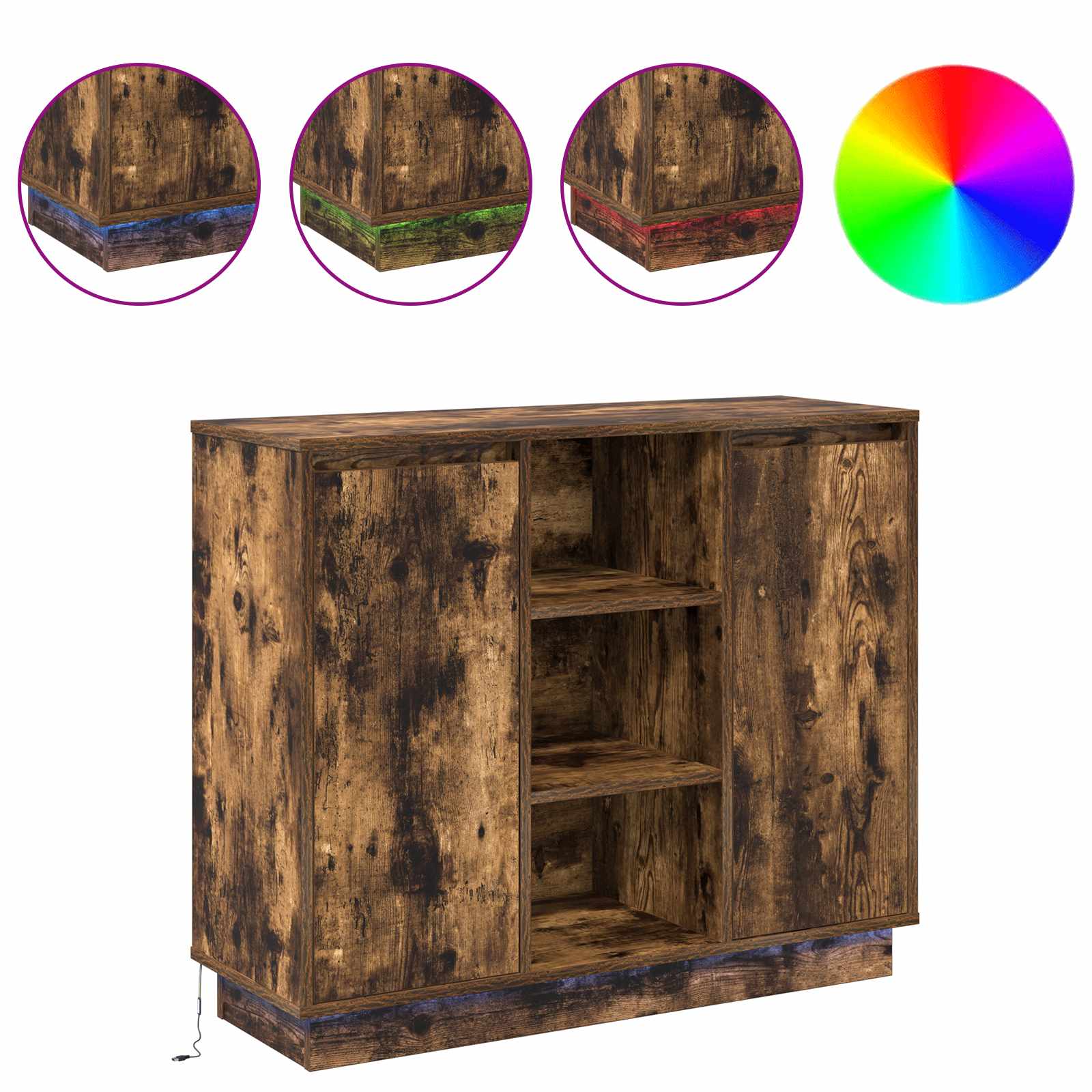 LED Sideboard Gerookt eiken 90 x 32 x 75 cm Bewerkt hout