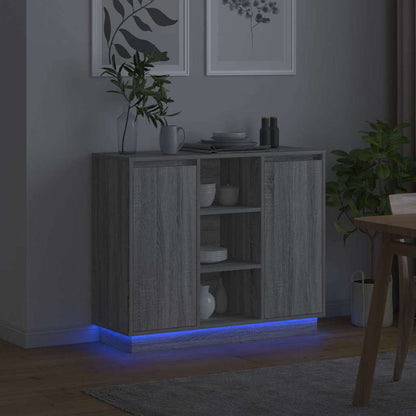 LED Sideboard Grijs Sonoma 90 x 32 x 75 cm Bewerkt hout