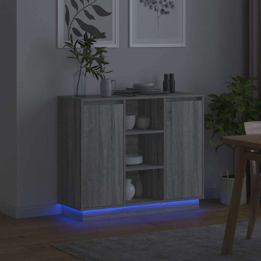 LED Sideboard Grijs Sonoma 90 x 32 x 75 cm Bewerkt hout