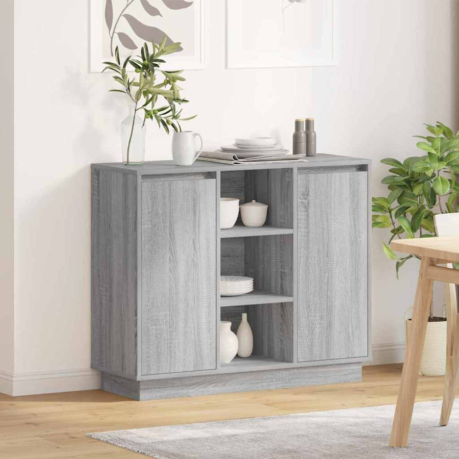 LED Sideboard Grijs Sonoma 90 x 32 x 75 cm Bewerkt hout