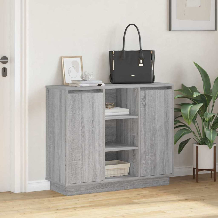 LED Sideboard Grijs Sonoma 90 x 32 x 75 cm Bewerkt hout