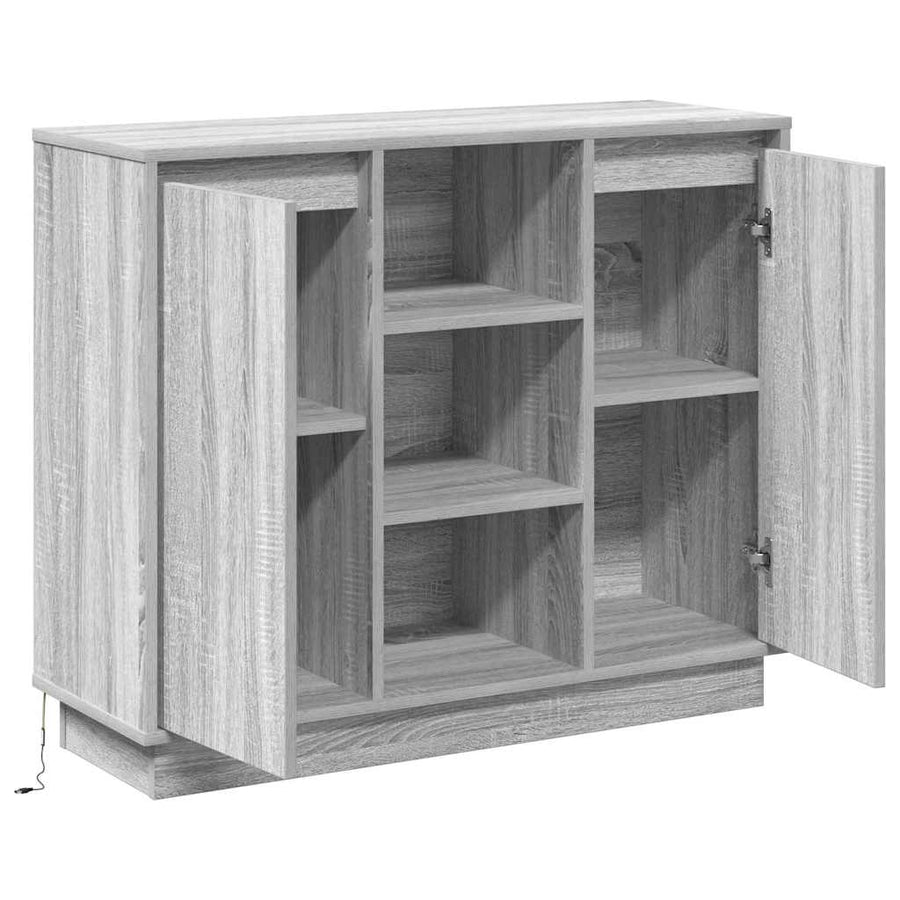 LED Sideboard Grijs Sonoma 90 x 32 x 75 cm Bewerkt hout