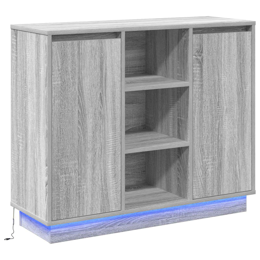 LED Sideboard Grijs Sonoma 90 x 32 x 75 cm Bewerkt hout