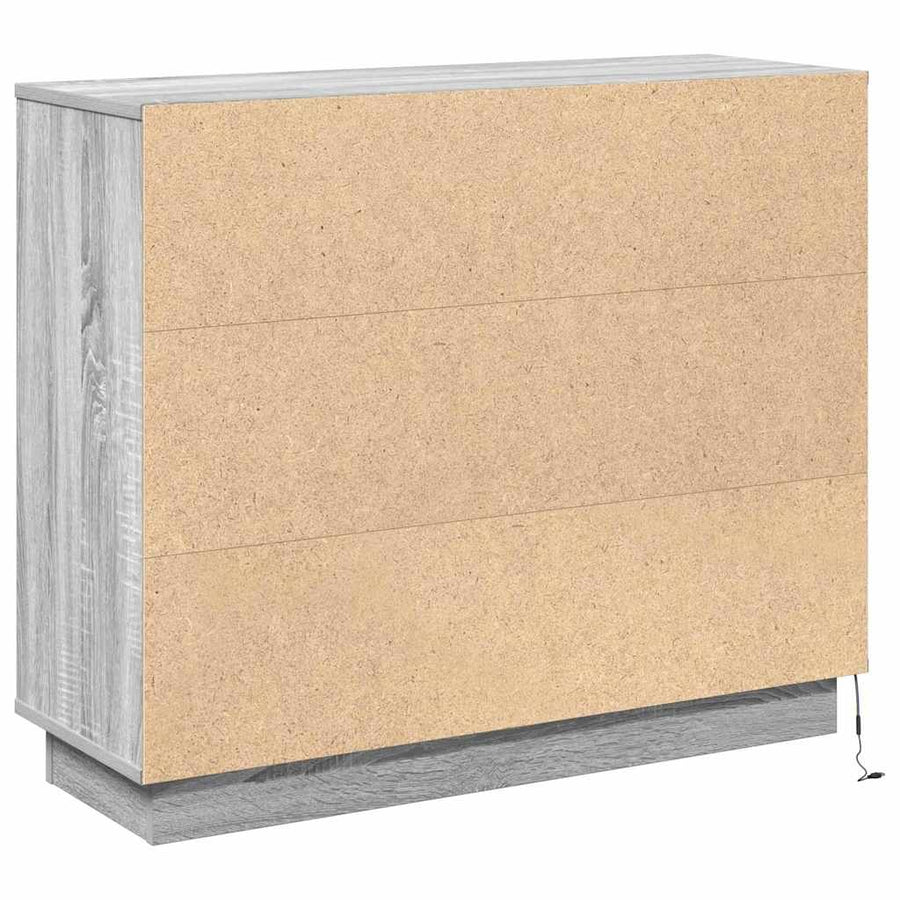LED Sideboard Grijs Sonoma 90 x 32 x 75 cm Bewerkt hout