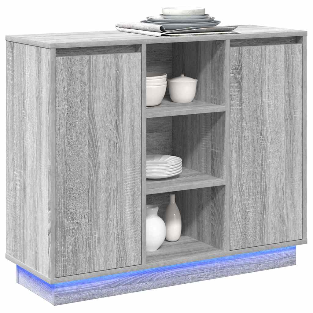 LED Sideboard Grijs Sonoma 90 x 32 x 75 cm Bewerkt hout