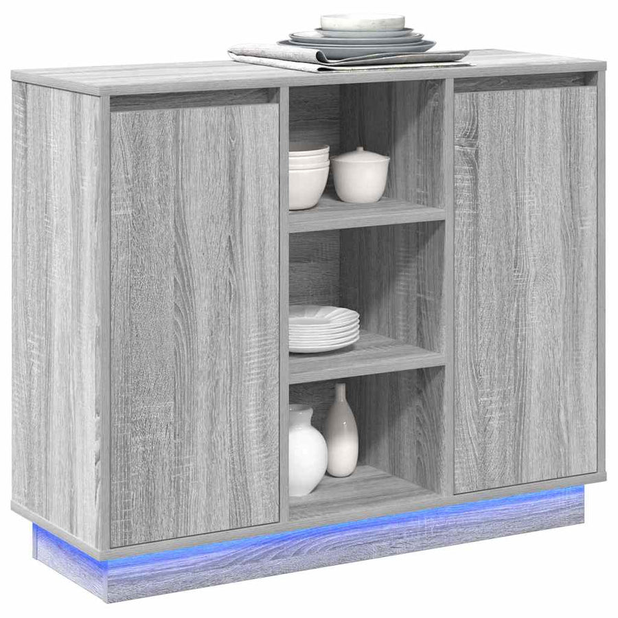 LED Sideboard Grijs Sonoma 90 x 32 x 75 cm Bewerkt hout