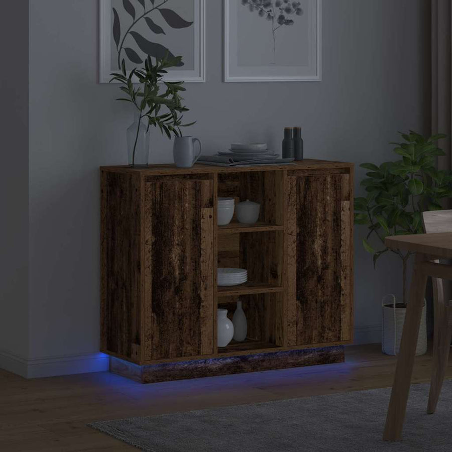 LED Sideboard Oudhout 90 x 32 x 75 cm Bewerkt hout