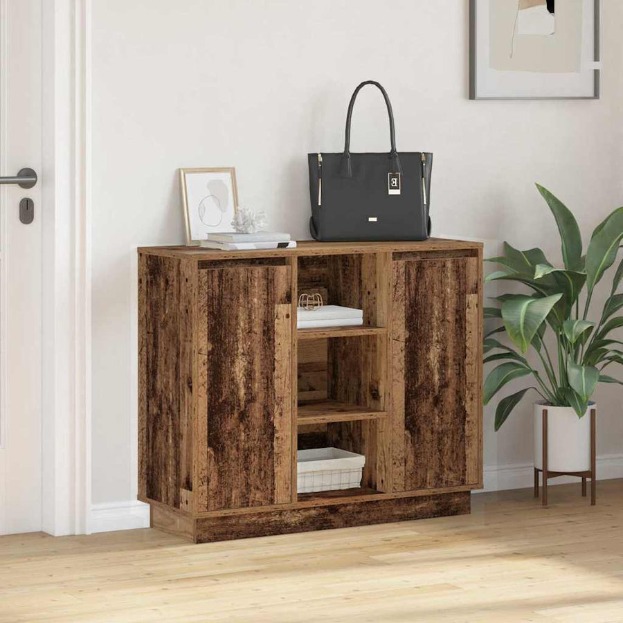 LED Sideboard Oudhout 90 x 32 x 75 cm Bewerkt hout