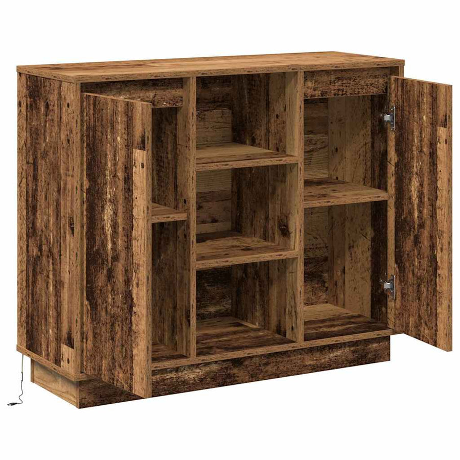 LED Sideboard Oudhout 90 x 32 x 75 cm Bewerkt hout