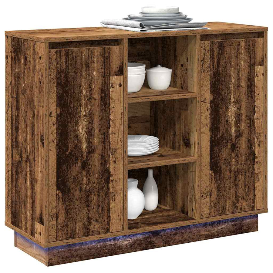 LED Sideboard Oudhout 90 x 32 x 75 cm Bewerkt hout