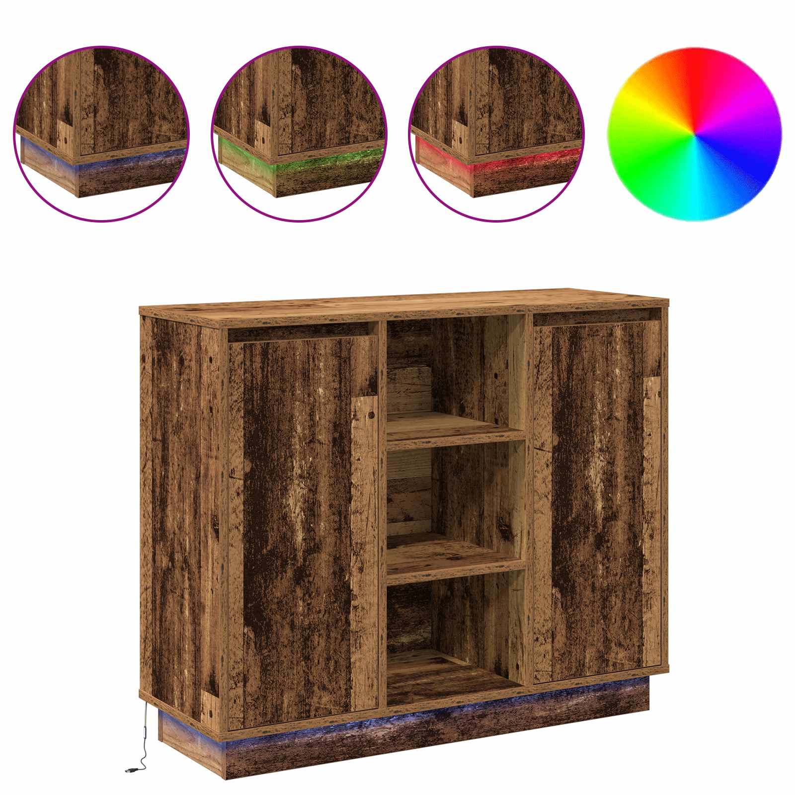 LED Sideboard Oudhout 90 x 32 x 75 cm Bewerkt hout