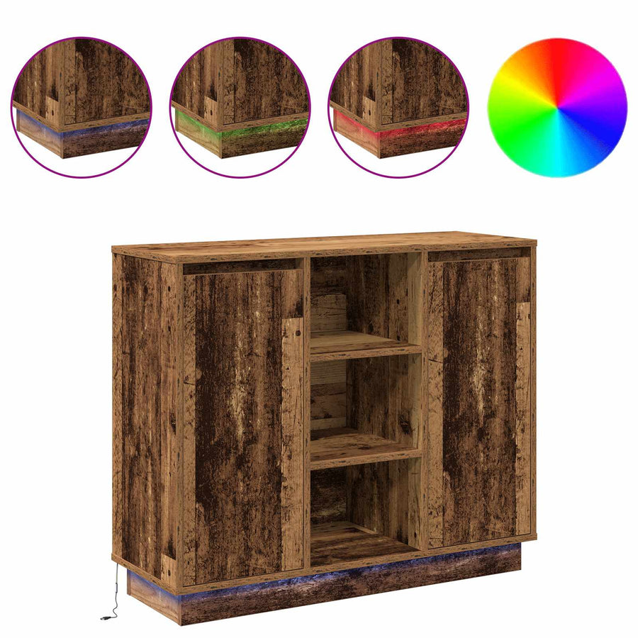 LED Sideboard Oudhout 90 x 32 x 75 cm Bewerkt hout