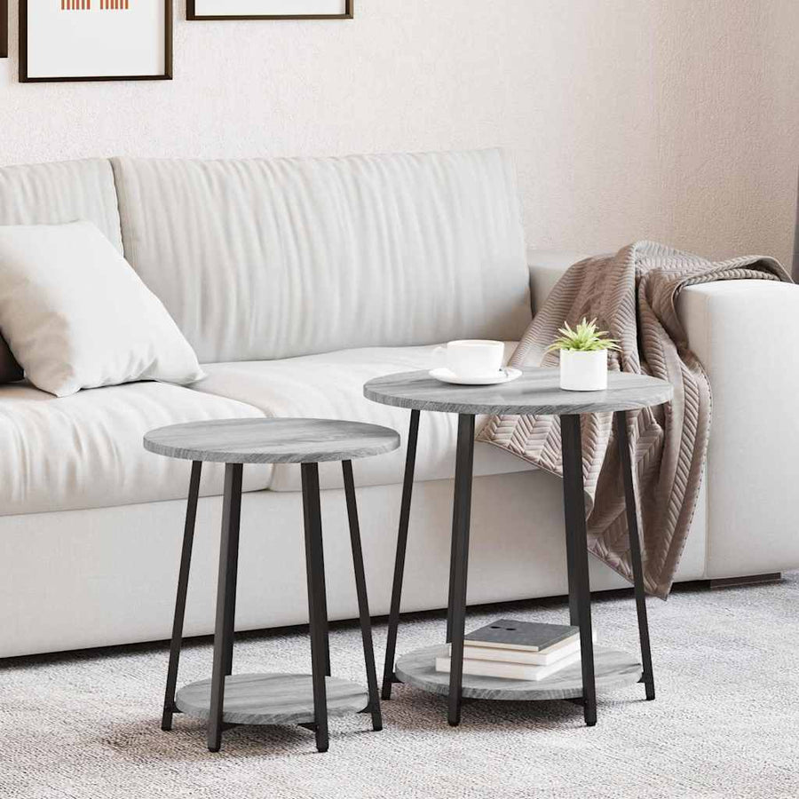 Bijzettafelset met plank 2 pcs Grijs Sonoma en Zwart