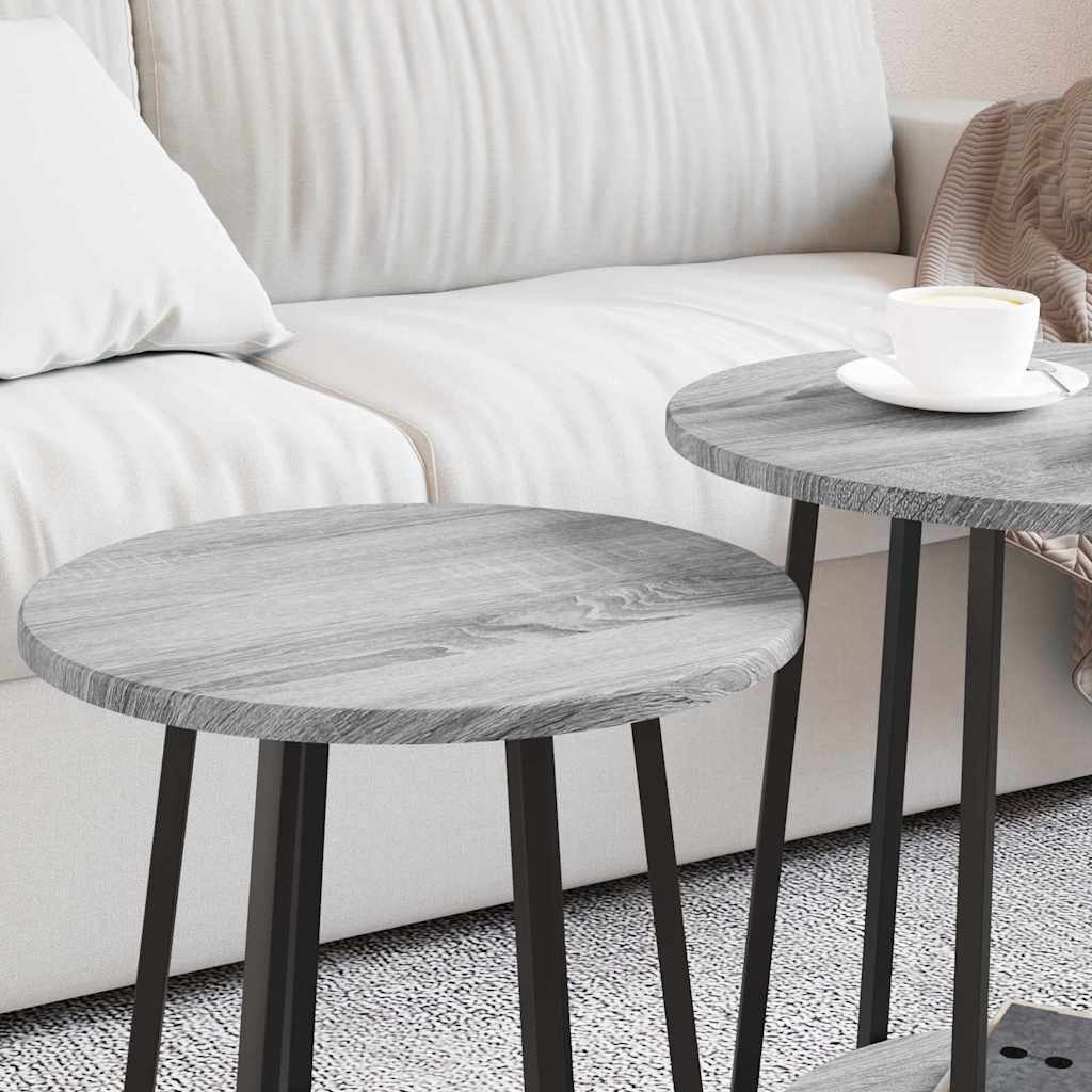 Bijzettafelset met plank 2 pcs Grijs Sonoma en Zwart