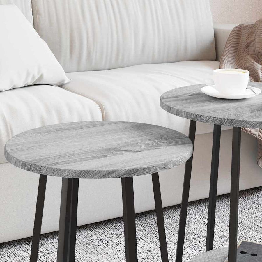 Bijzettafelset met plank 2 pcs Grijs Sonoma en Zwart