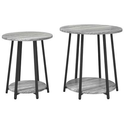 Bijzettafelset met plank 2 pcs Grijs Sonoma en Zwart