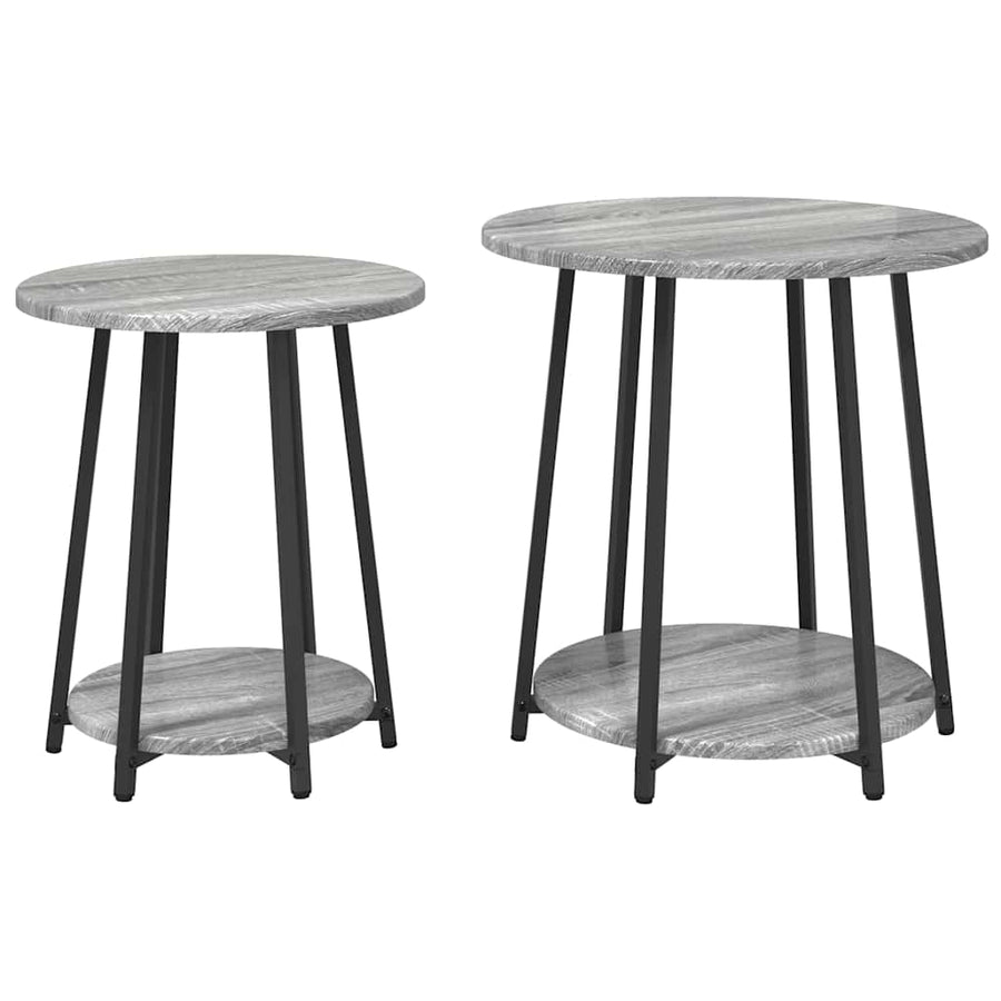 Bijzettafelset met plank 2 pcs Grijs Sonoma en Zwart