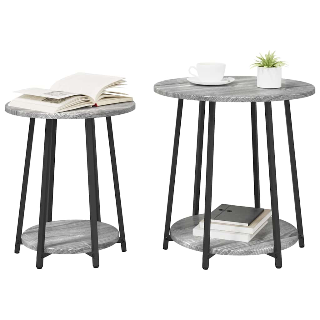Bijzettafelset met plank 2 pcs Grijs Sonoma en Zwart