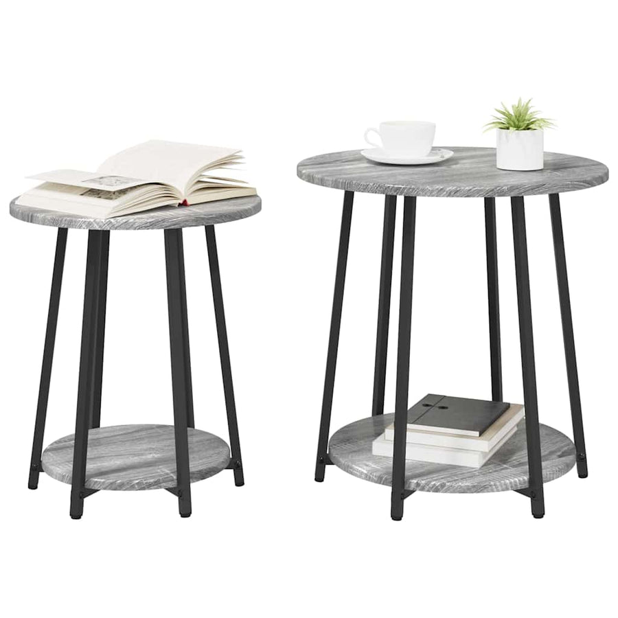 Bijzettafelset met plank 2 pcs Grijs Sonoma en Zwart
