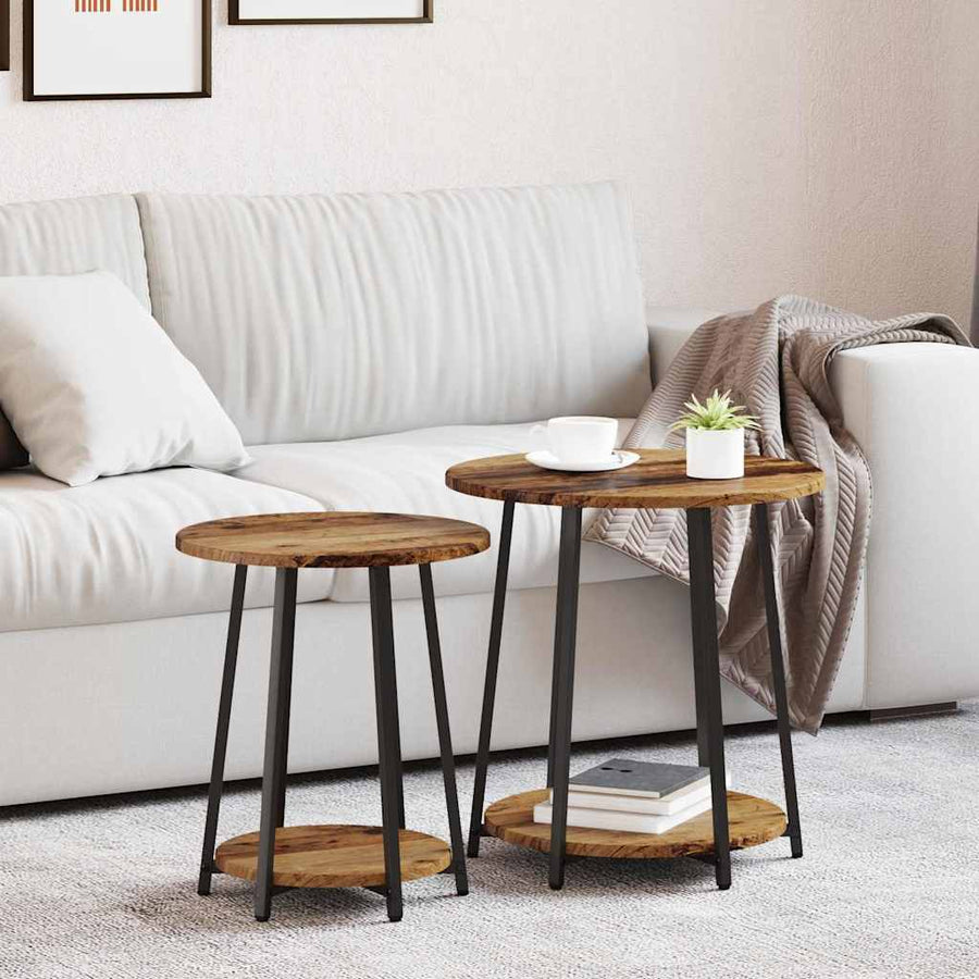 Bijzettafelset met plank 2 pcs Oud Hout en Zwart